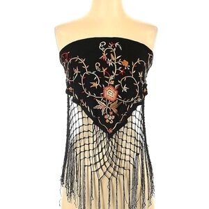 Raga Boho Fringe Scarf Crop Top XS